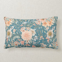 Peach and Blue Floral on Medium Teal