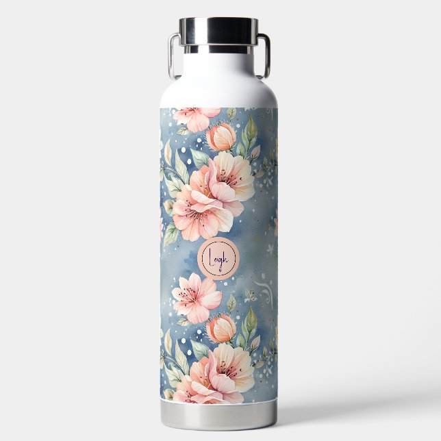 Peach and Blue Floral Water Bottle (Front)