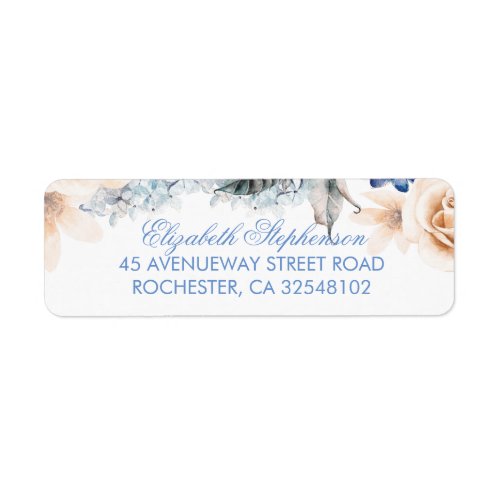Peach and Blue Flowers Elegant Wedding Label