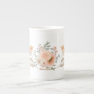 Peach and Blue Late Summer Flowers Bone China Mug