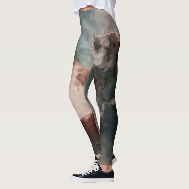 Peach and Blue Marble Abstract Leggings (Left)