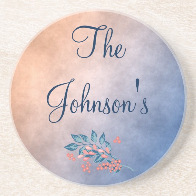 Peach and Blue Parchment gradient Sandstone Coaster (Front)