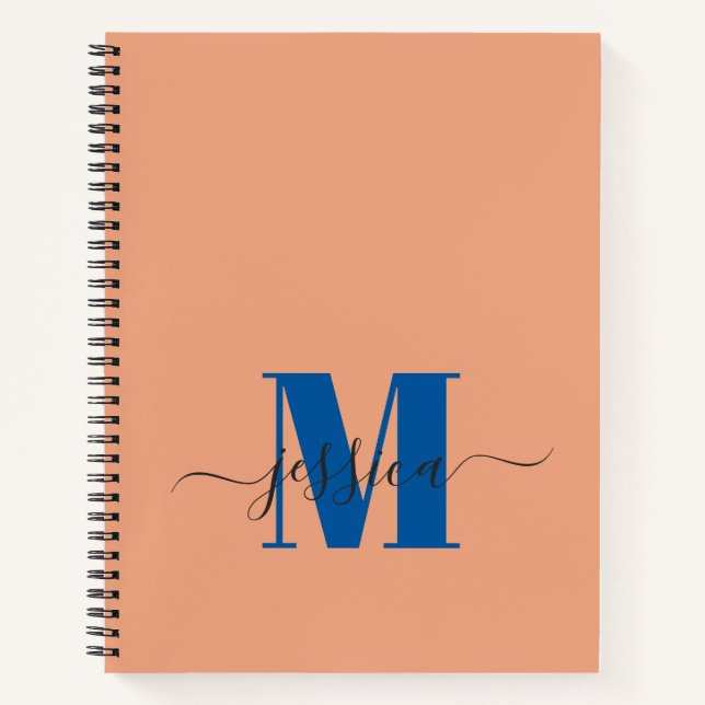 Peach and Blue Personalized Monogram Notebook (Front)