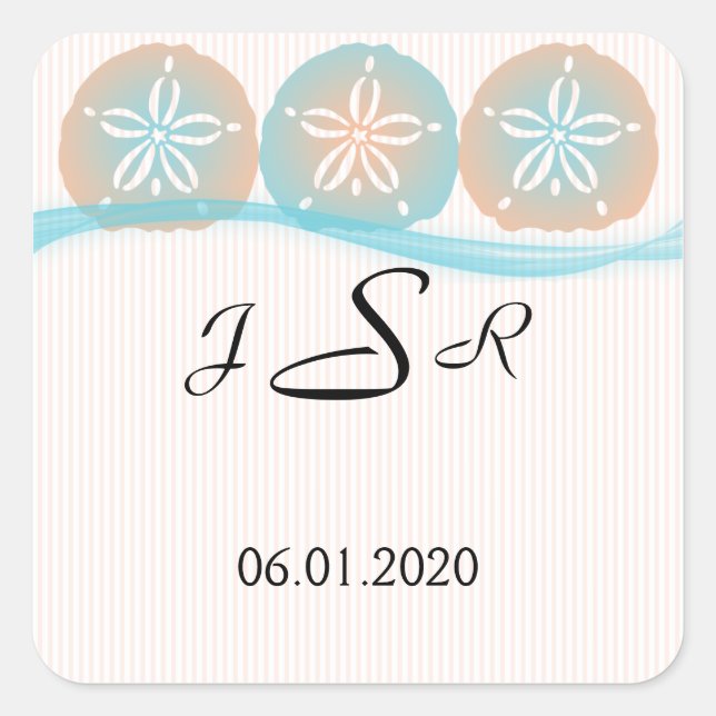 Peach and Blue Sand Dollars Beach Monogram Sticker (Front)