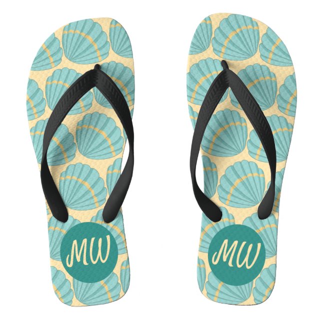 Peach and Blue Sea Shell Pattern Flip Flops (Footbed)