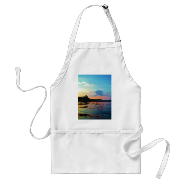 Peach and Blue Sunset on mountain Lake Adult Apron (Front)