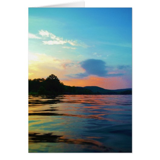 Peach and Blue Sunset on mountain Lake Cards (Front)