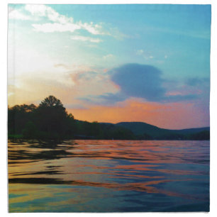 Peach and Blue Sunset on mountain Lake Cloth Napkin