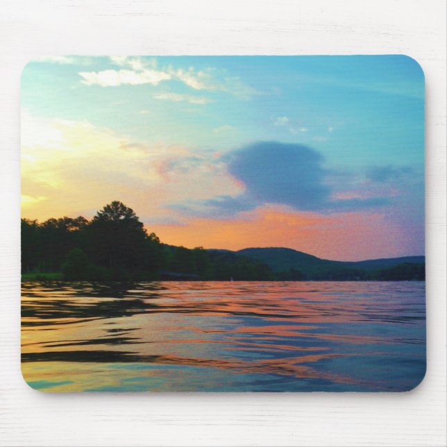 Peach and Blue Sunset on mountain Lake Mouse Pad (Front)