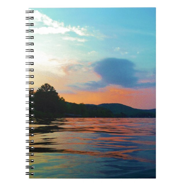 Peach and Blue Sunset on mountain Lake Notebook (Front)