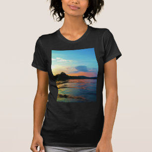 Peach and Blue Sunset on mountain Lake T-Shirt