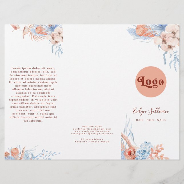 Peach and blue tropical brochure (Front)