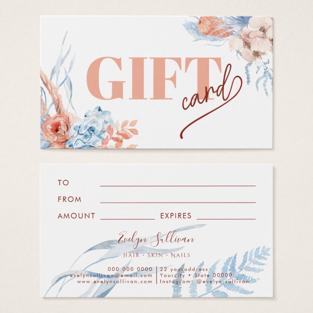 Peach and blue tropical gift card (Front & Back)