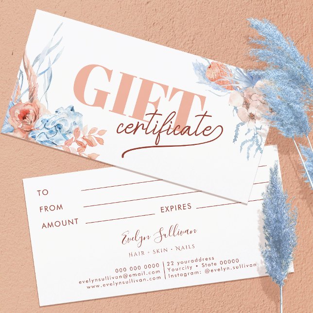 Peach and blue tropical gift certificate (Creator Uploaded)