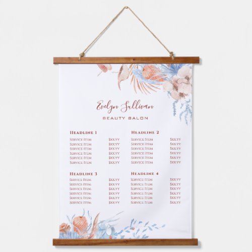 Peach and blue tropical price list hanging tapestry