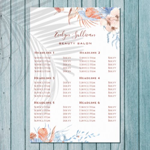 Peach and blue tropical price list poster