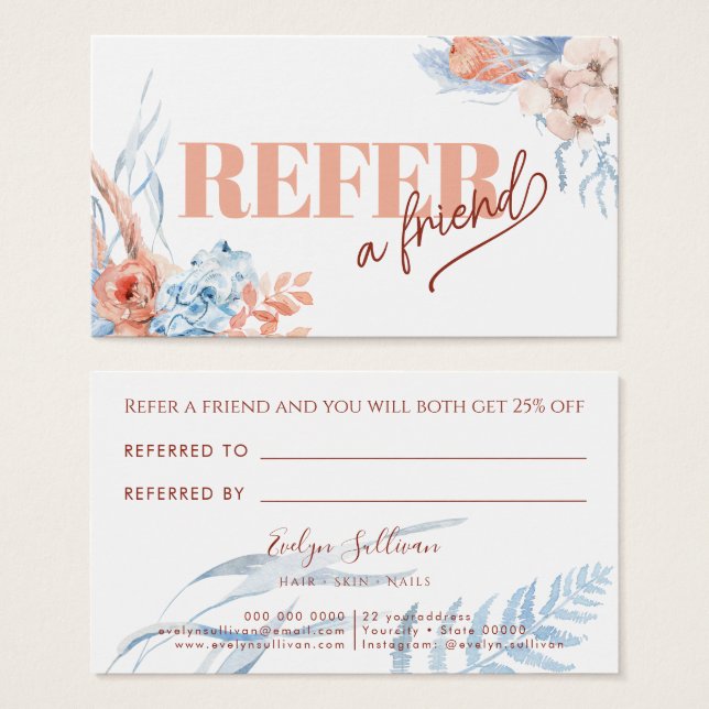 Peach and blue tropical referral card (Front & Back)