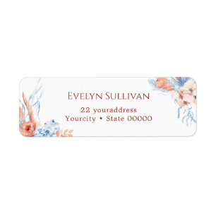 Peach and blue tropical return address label