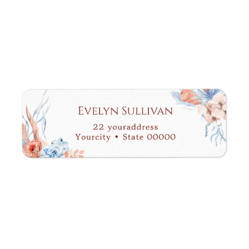 Peach and blue tropical return address label