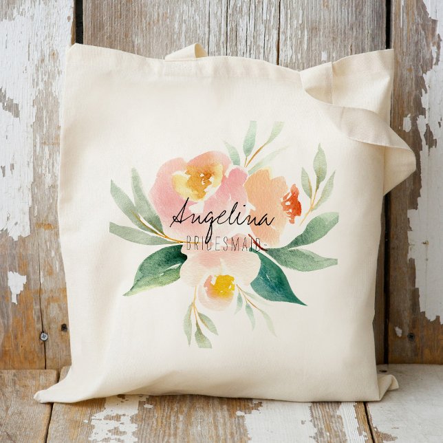 Peach and blush floral bridesmaid gift tote bag (Creator Uploaded)
