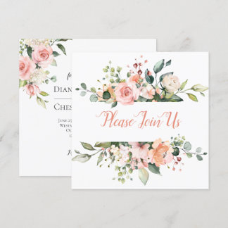 Peach and Blush Floral Frame Wedding Invitation