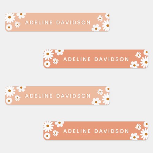 Peach and Blush Pink Daisy Waterproof Kids Name Labels