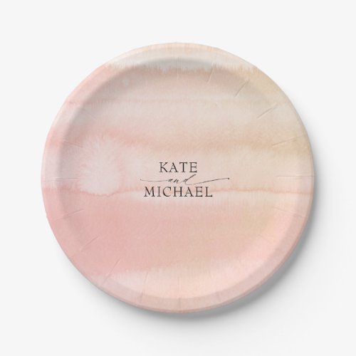 Peach and Blush Pink Watercolors Wedding Paper Plates