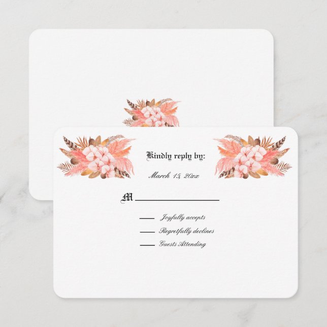 Peach and Brown Pampas Grass Wedding RSVP (Front/Back)