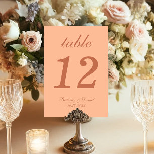 Peach and Brown Wedding Calligraphy Simple Script Table Number