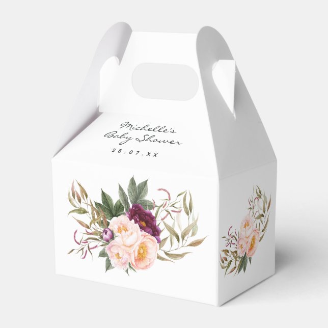 Peach and Burgundy Floral Baby Shower Thank You Fa Favor Boxes (Front Side)