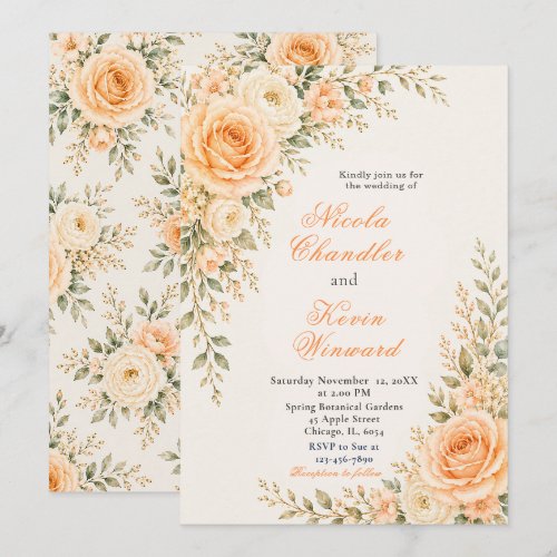 Peach and Champagne Gold Wedding Invitation
