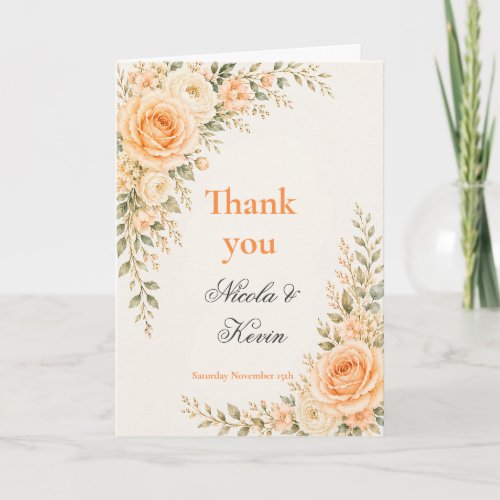 Peach and Champagne Gold Wedding Thank You Card