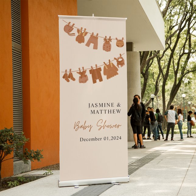 Peach and Coral Cute Baby Shower Retractable Banner (Creator Uploaded)