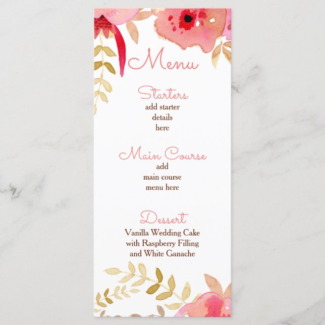 Peach and Coral Floral Spring Wedding Menu (Front)