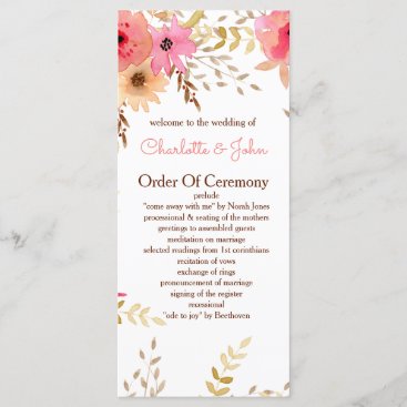 Peach and Coral Floral Spring Wedding Program