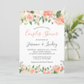Peach and Coral Floral Wedding Couples Shower Invitation (Standing Front)