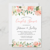 Peach and Coral Floral Wedding Couples Shower Invitation (Front)