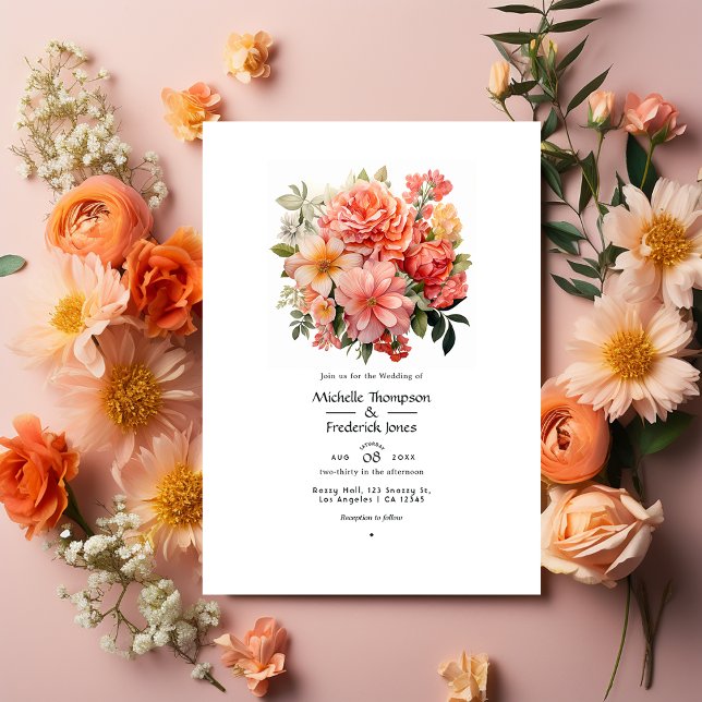 Peach and Coral Floral Wedding Invitation (Creator Uploaded)