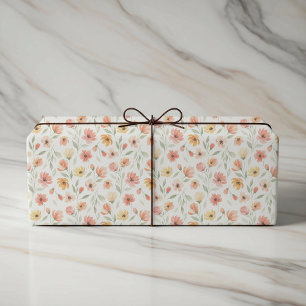 Peach and Coral Floral Wedding Wrapping Paper