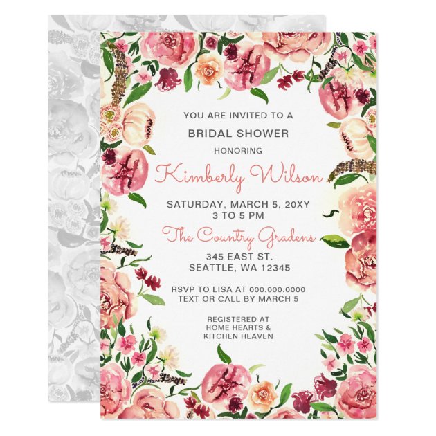 Peach And Coral Flowers Floral Bridal Shower Invitation
