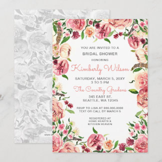 Peach and Coral Flowers Floral Bridal Shower Invitation