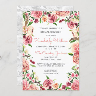 Peach and Coral Flowers Floral Bridal Shower Invitation