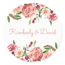 Peach and Coral Flowers Floral Wedding Classic Round Sticker