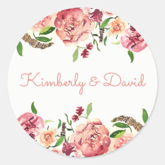 Peach and Coral Flowers Floral Wedding Classic Round Sticker