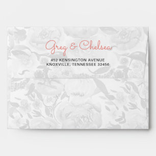 Peach and Coral Flowers Floral Wedding Envelope
