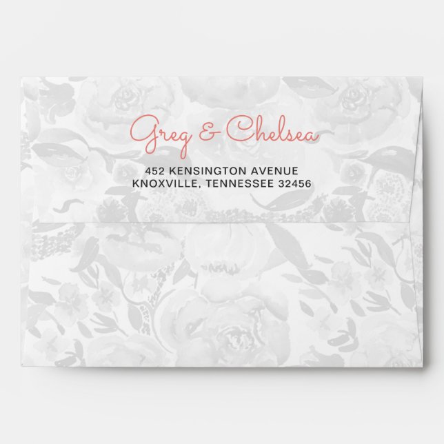 Peach and Coral Flowers Floral Wedding Envelope (Back (Top Flap))