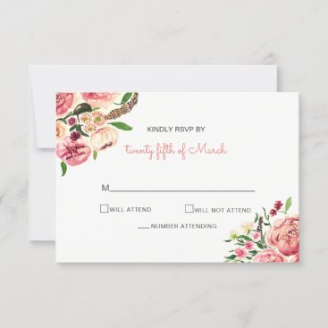 Peach and Coral Flowers Floral wedding Invitation