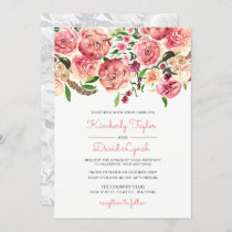 Peach and Coral Flowers Floral wedding invitation