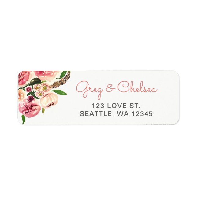 Peach and Coral Flowers Floral Wedding Label (Front)