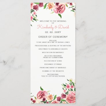 Peach and Coral Flowers Floral Wedding Programs
